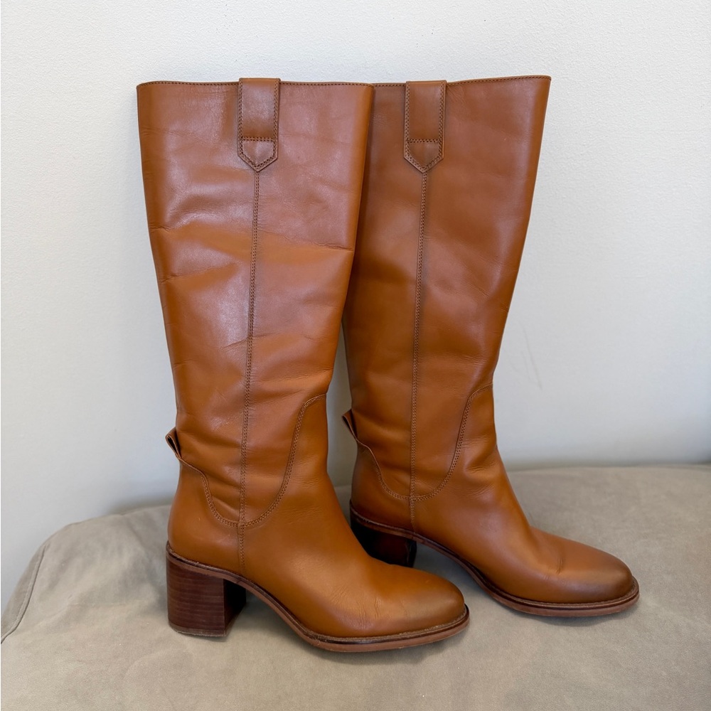 Zara Tan Leather Heeled Boots